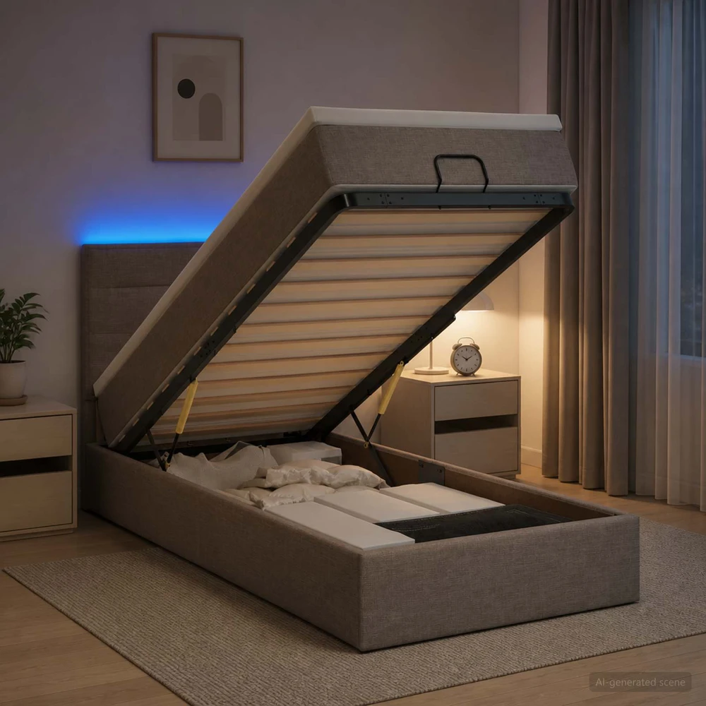 Otmana lova su matracsu ir LED Taupe 80 x 200 cm Audinys