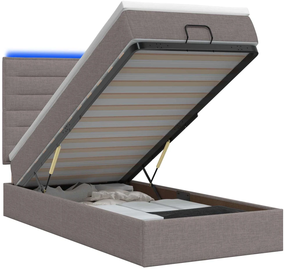Otmana lova su matracsu ir LED Taupe 90 x 200 cm Audinys