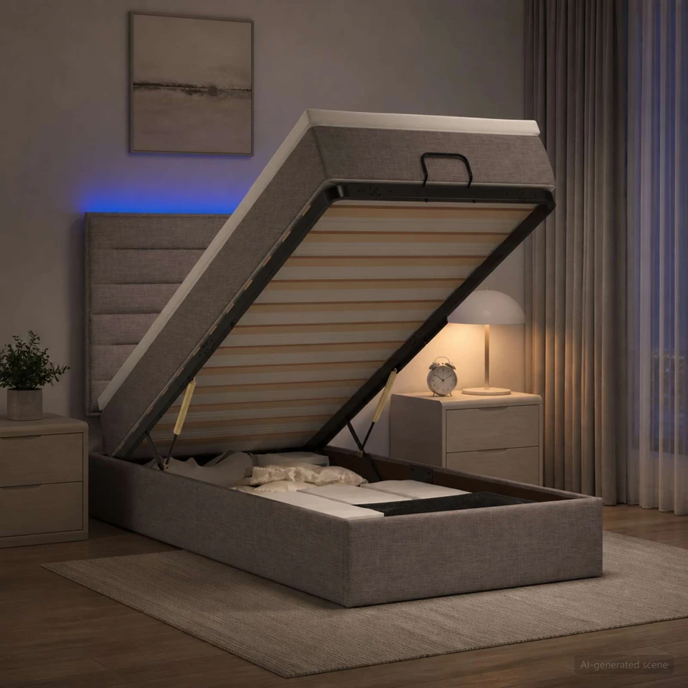 Otmana lova su matracsu ir LED Taupe 90 x 200 cm Audinys
