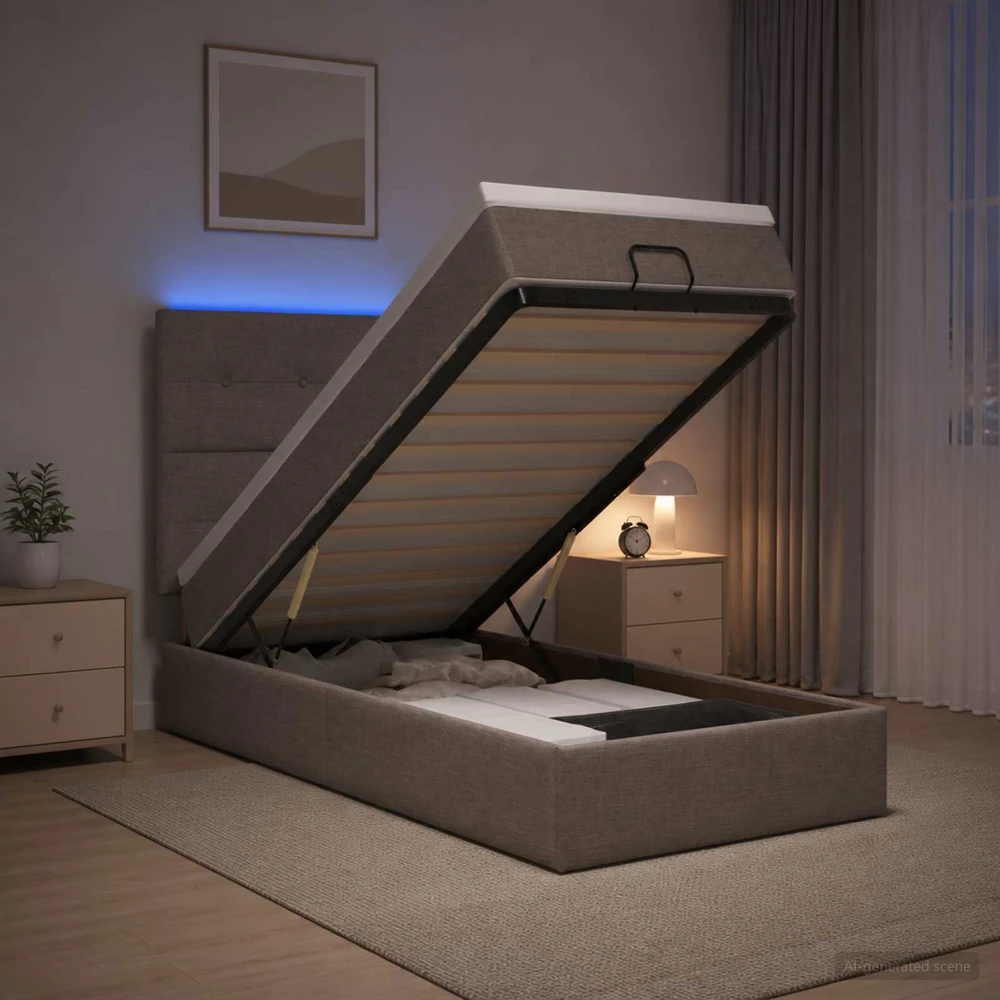 Otmana lova su matracsu ir LED Taupe 90 x 200 cm Audinys