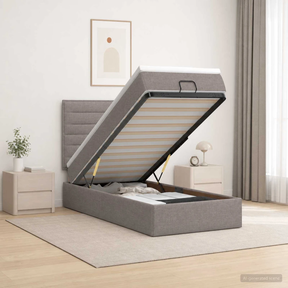 Otmana lova su matracsu ir LED Taupe 90 x 200 cm Audinys