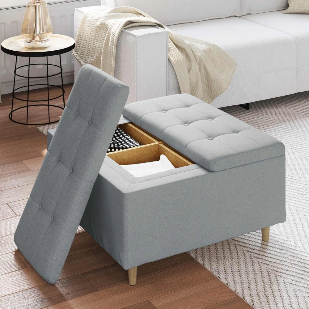 Otmana su saugykla Šviesiai pilka 80 x 80 x 45 cm audinys