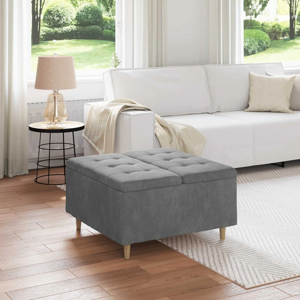 Otmana su saugykla Tamsiai pilka 80 x 80 x 45 cm Aksomas