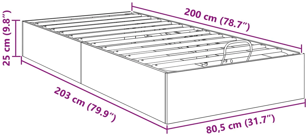 Lova Otomano lovos rėmas Pilka Sonoma 80,5 x 200 cm Dirbtinė mediena