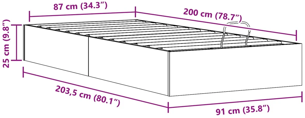 Lova Otomano lovos rėmas su saugojimo funkcija Baltas 90 x 200 cm