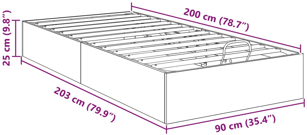 Lova Otomano lovos rėmas Pilka Sonoma 90 x 200 cm Dirbtinė mediena