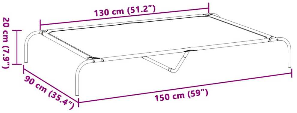 paaukštinta lova šuniui juoda 150x90x20 cm tekstilės ir plieno