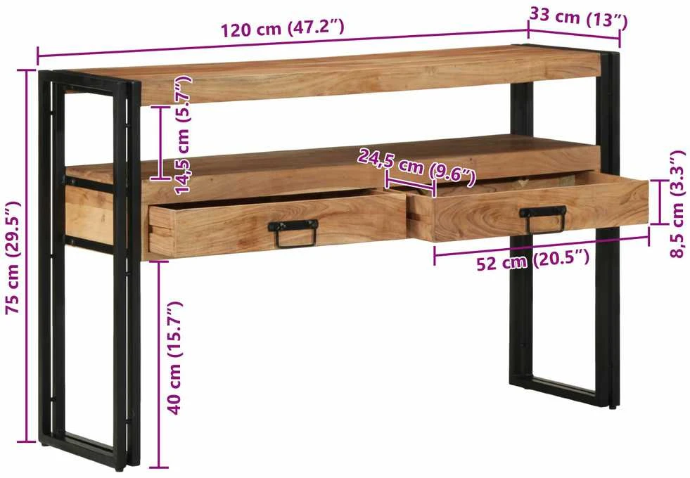 Konsolinis stalas Ruda 120 x 33 x 75 cm Kietos akacijos mediena