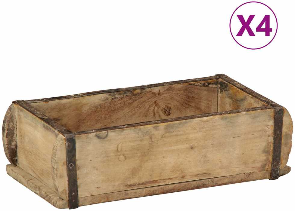 Padėklas 4 vnt. Ruda 30 x 15 x 9 cm Kietas atkurtas medis