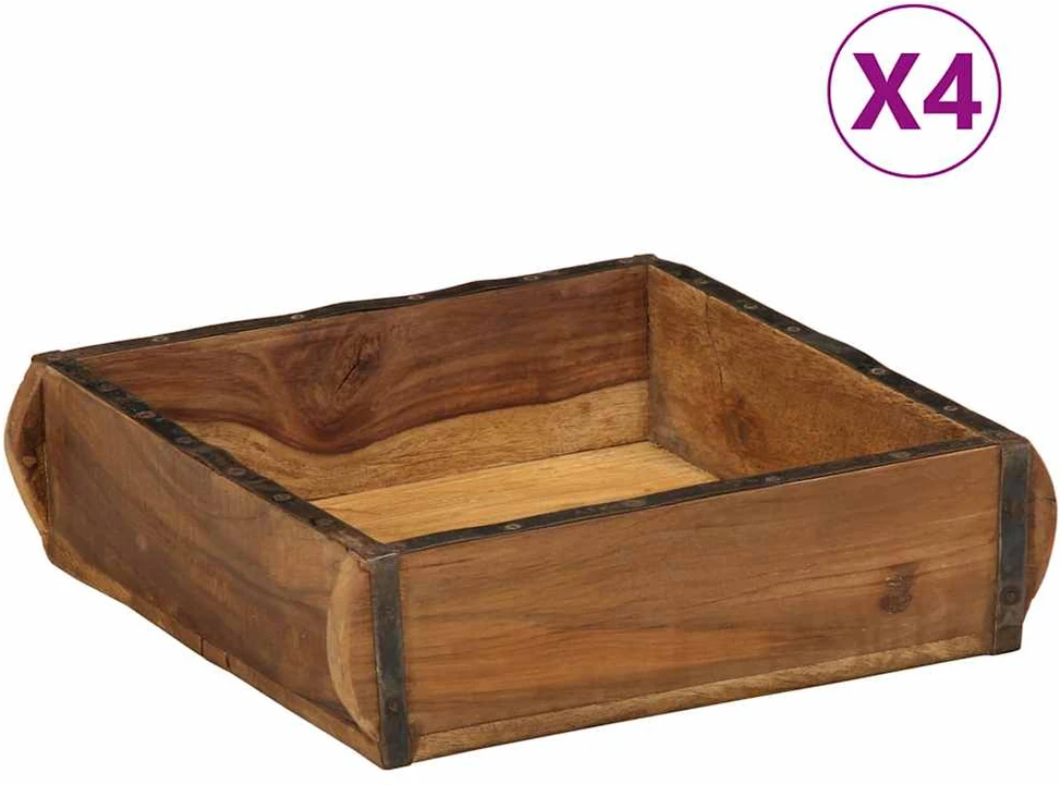 Padėklas 4 vnt. Ruda 29 x 31 x 10 cm Kietas atkurtas medis