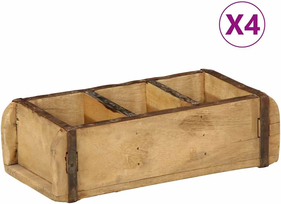 Padėklas 4 vnt. Ruda 30 x 14 x 9 cm Kietas atkurtas medis