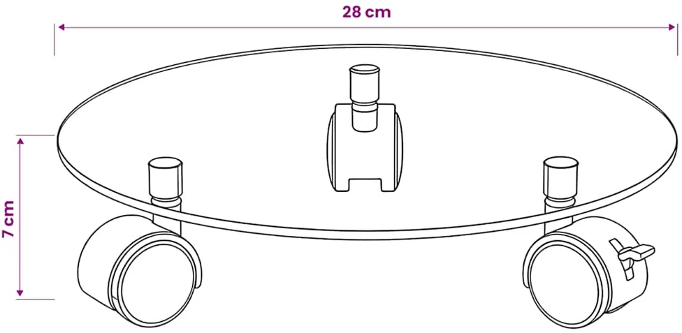 Padėklas su ratukais augalams, 2 vnt., 28cm, grūd. stikl., apv.