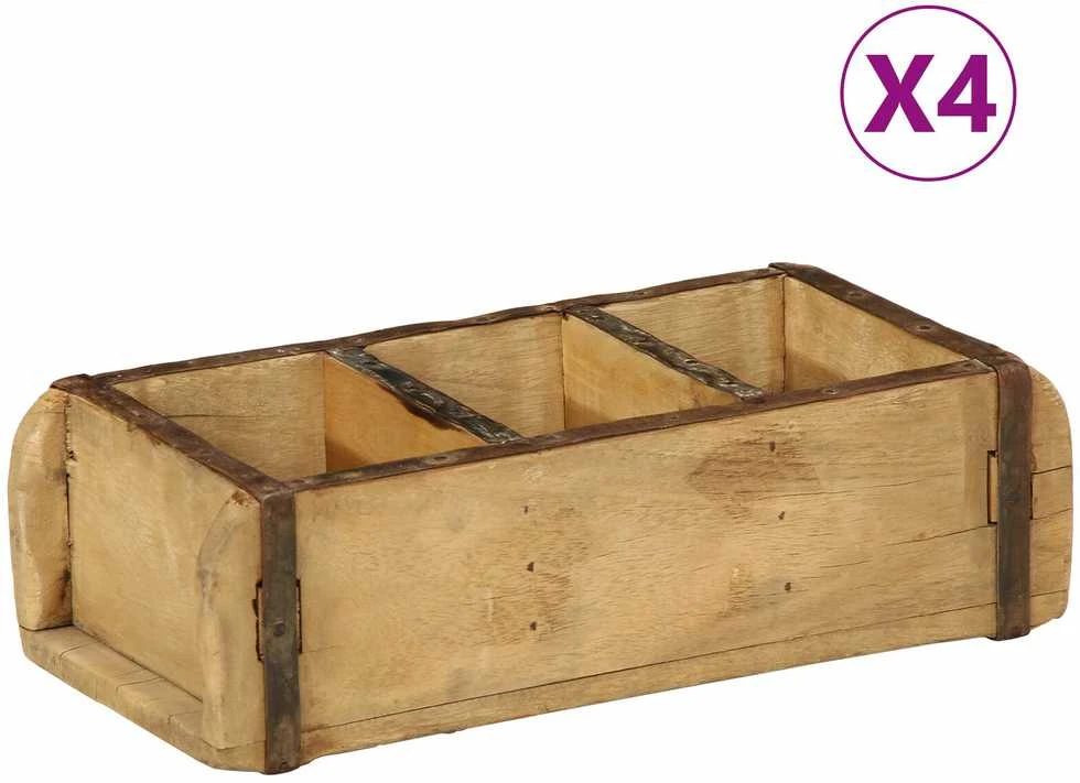 Padėklas 4 vnt. Ruda 30 x 14 x 9 cm Kietas atkurtas medis