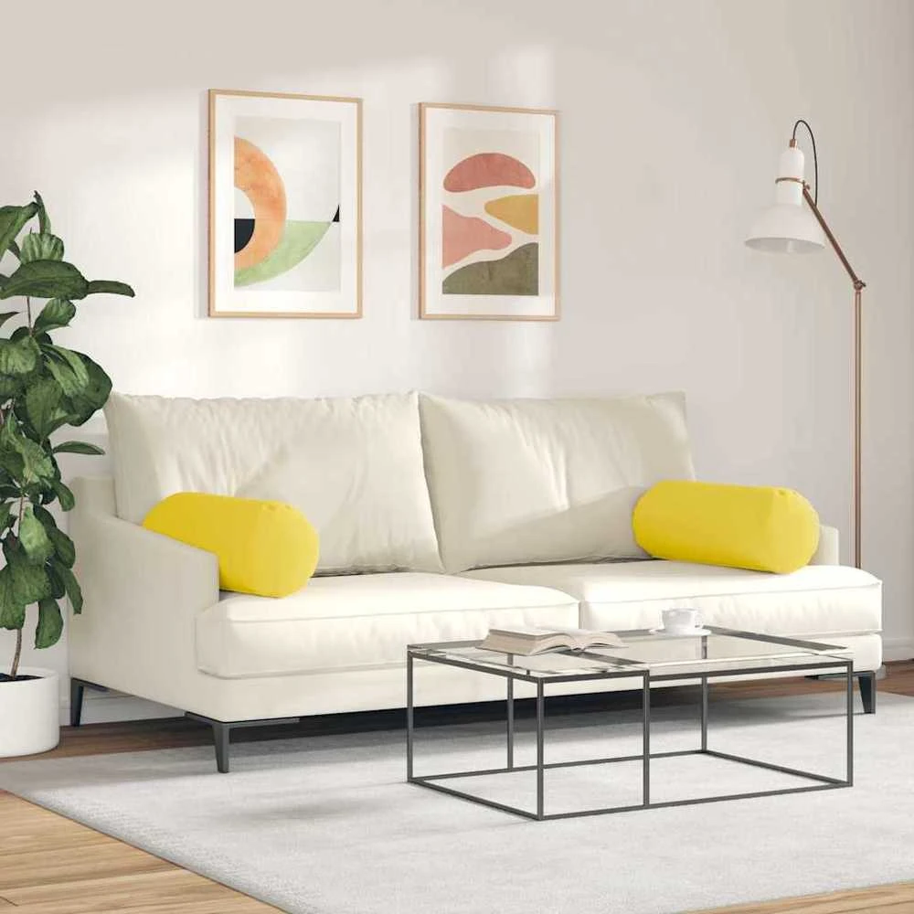 Pagalvės 2 vnt. audinys Šviesi geltona Ø 25 x 70 cm