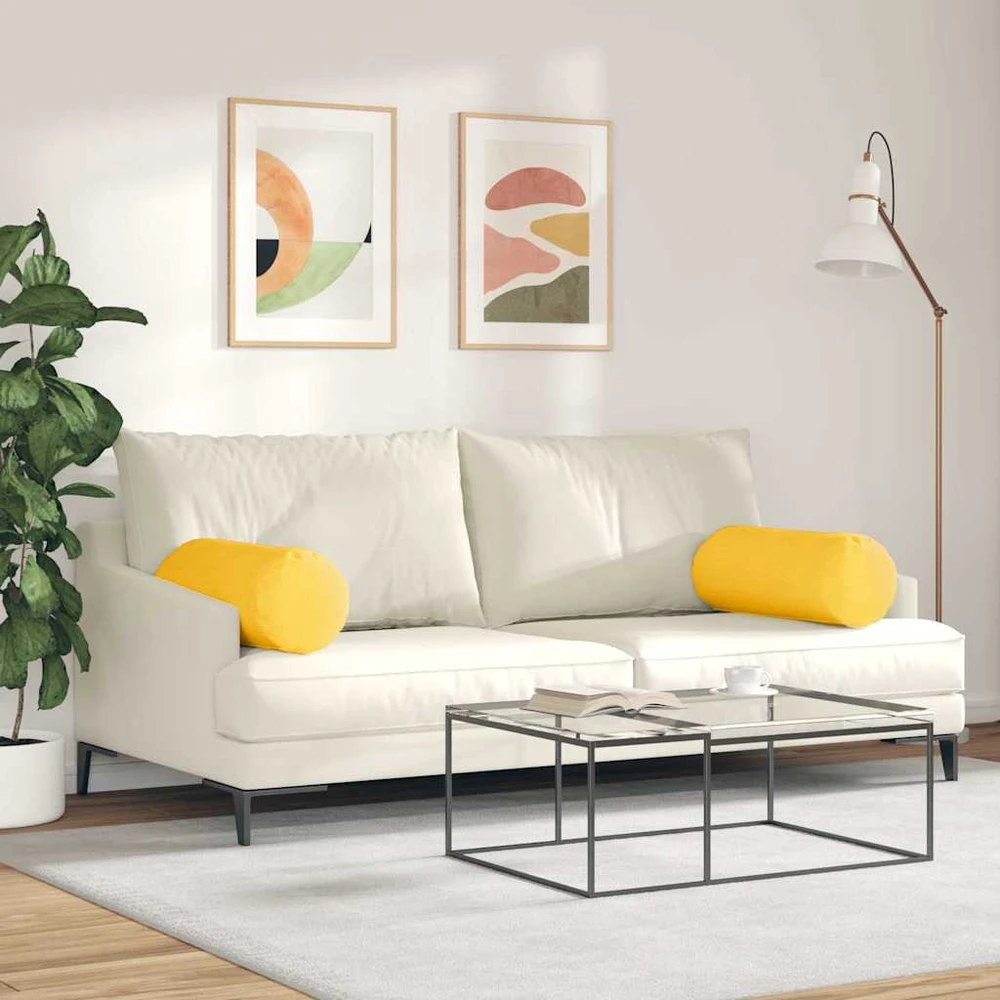 Pagalvės 2 pcs Šviesi geltona Ø 25 x 70 cm Kordūrinis audinys