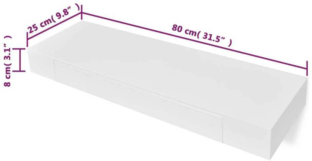 Pakabin. sien. lentynos su stalčiais, 2vnt., baltos, 80cm