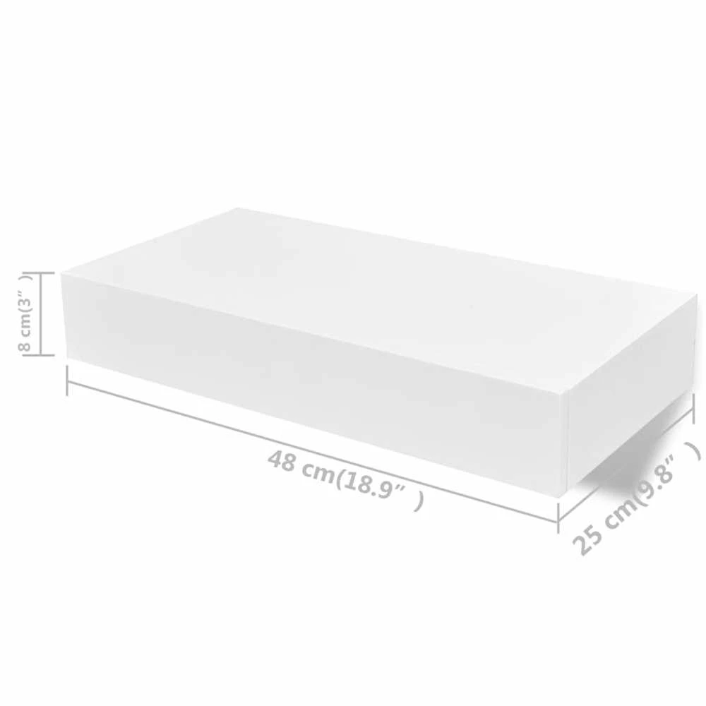 Pakabin. sien. lentynos su stalčiais, 2vnt., baltos, 48cm