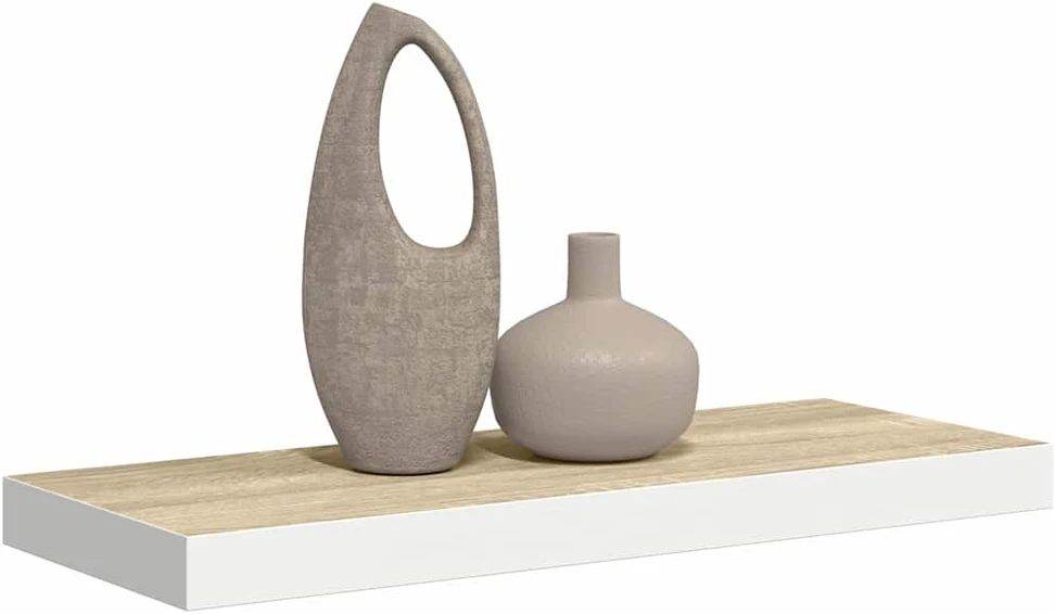 Pakabinama sieninė lentyna, ąžuolo/balta, 60x23,5x3,8cm, MDF