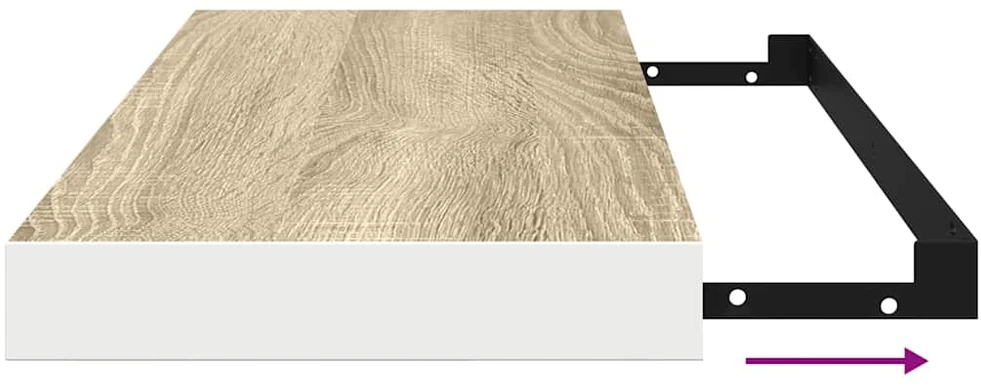 Pakabinama sieninė lentyna, ąžuolo/balta, 60x23,5x3,8cm, MDF