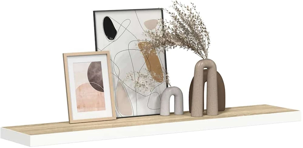 Pakabinama sieninė lentyna, ąžuolo/balta, 120x23,5x3,8cm, MDF