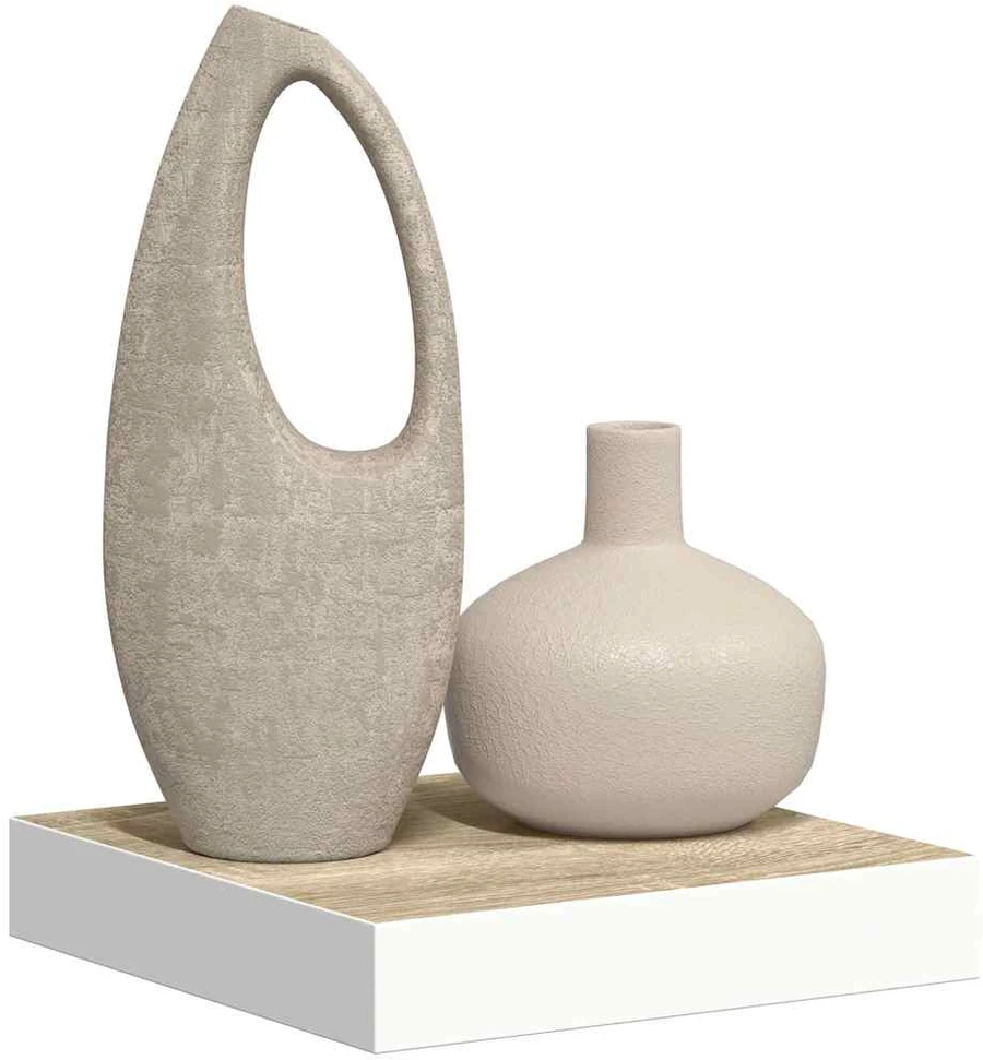 Pakabinama sieninė lentyna, ąžuolo ir balta, 23x23,5x3,8cm, MDF
