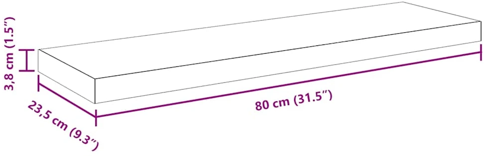 Pakabinama sieninė lentyna, betono pilka, 80x23,5x3,8cm, MDF