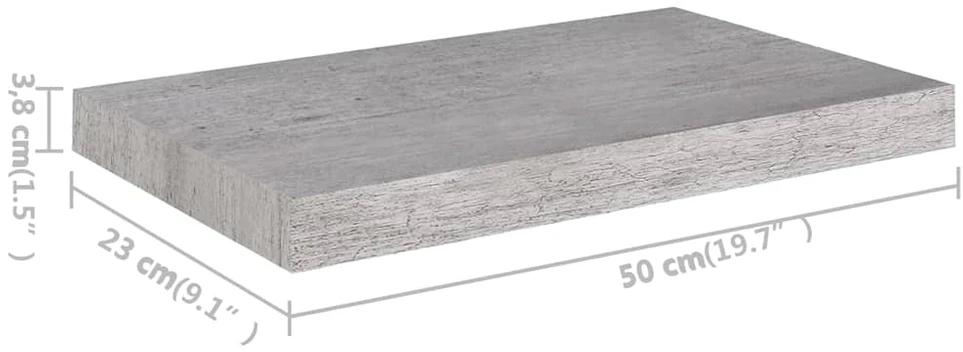 Pakabinama sieninė lentyna, betono pilka, 50x23x3,8cm, MDF