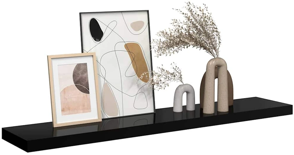 Pakabinama sieninė lentyna, juoda, 120x23,5x3,8cm, MDF, blizgi