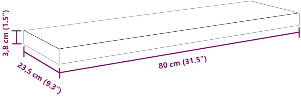 Pakabinama sieninė lentyna, juoda, 80x23,5x3,8cm, MDF, blizgi