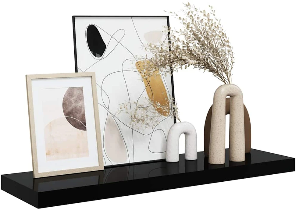 Pakabinama sieninė lentyna, juoda, 80x23,5x3,8cm, MDF, blizgi