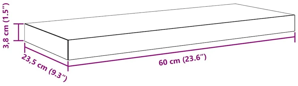 Pakabinama sieninė lentyna, pilkos spalvos, 60x23,5x3,8cm, MDF