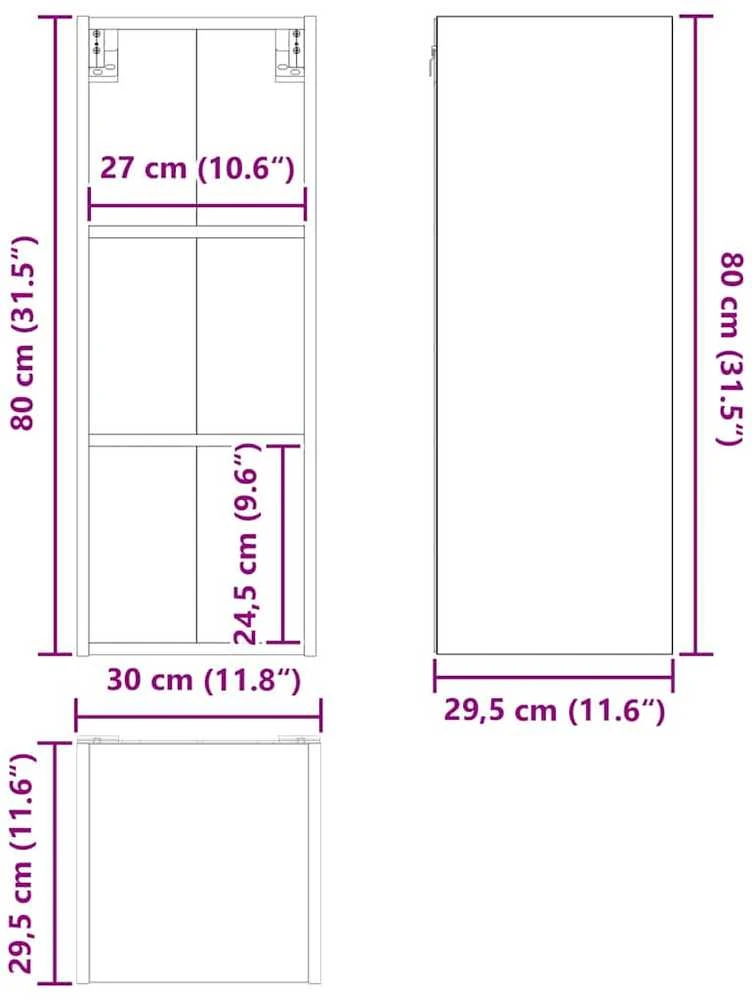 Pakabinama spintelė Balta 30 x 29,5 x 80 cm Apdirbta mediena
