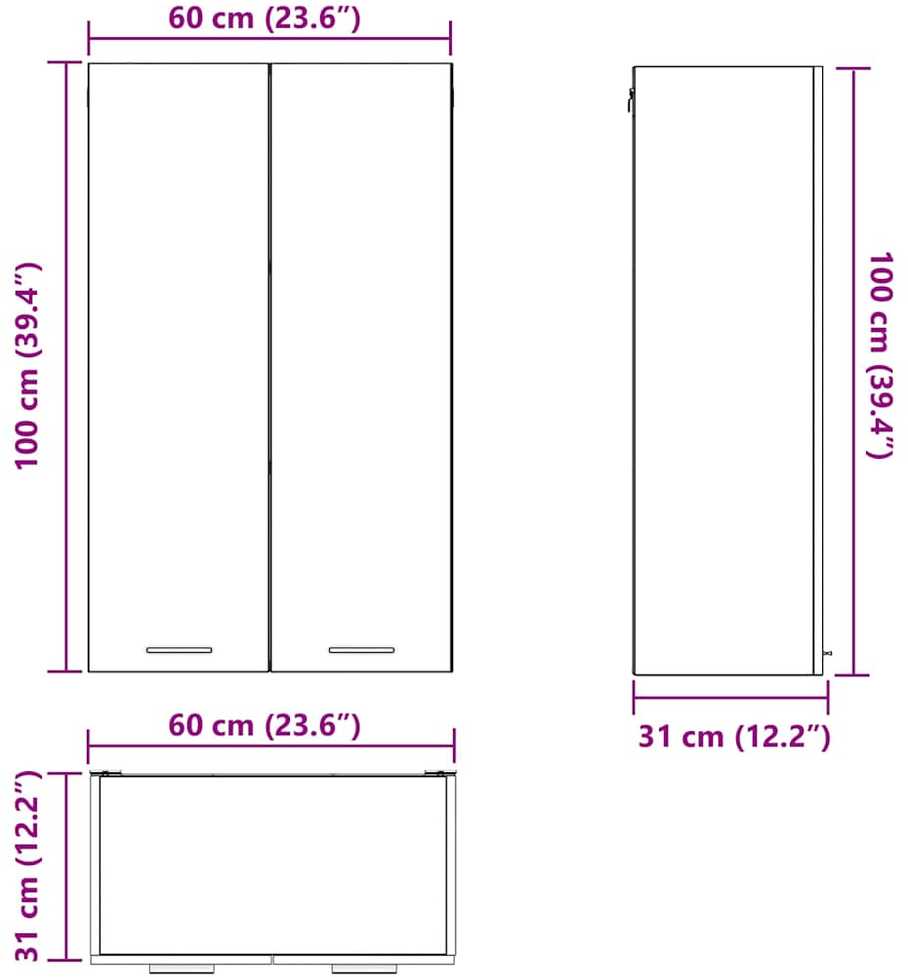 Pakabinama spintelė Balta 60 x 31 x 100 cm Apdirbta mediena