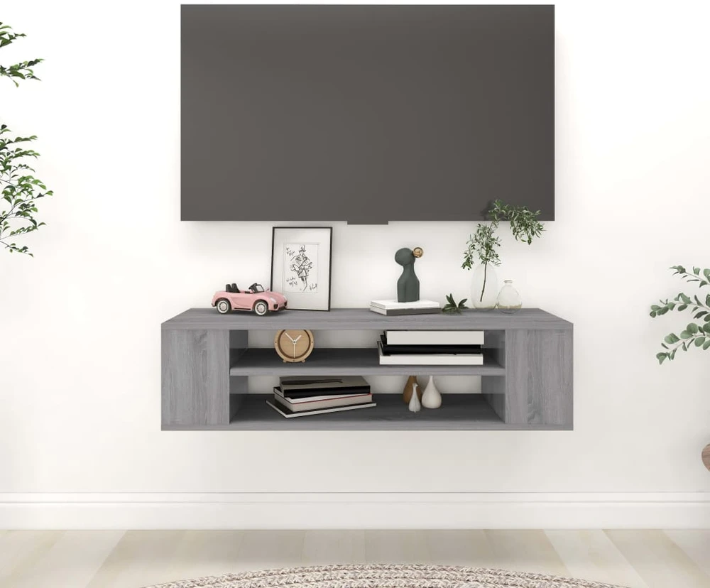 TV staliukas Pakabinama TV spintelė, pilka ąžuolo, 100x30x26,5cm, mediena