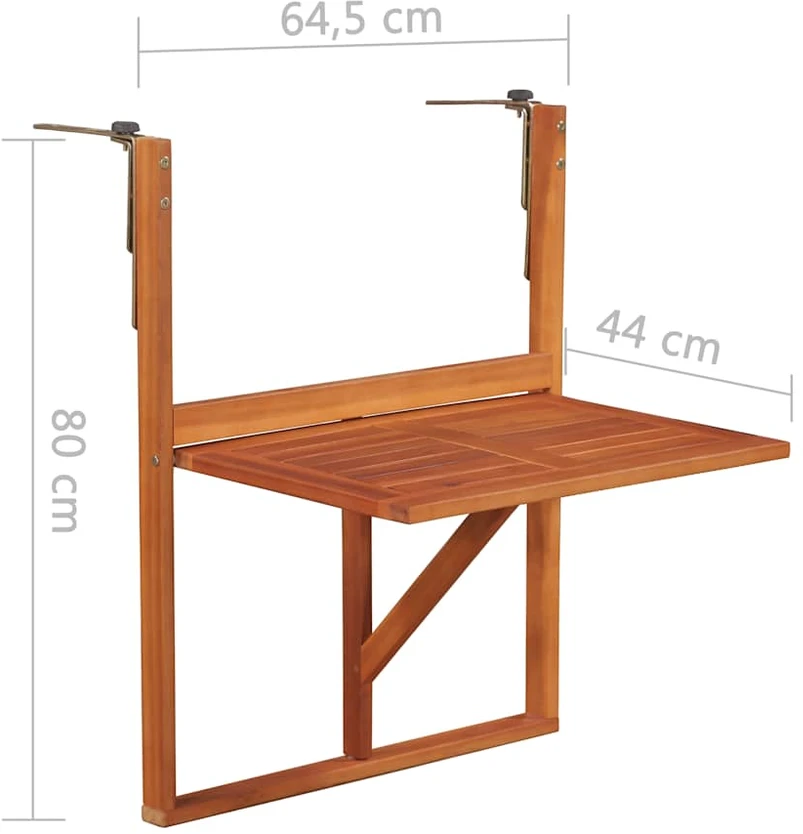 Pakabinamas balkono stalas, 64,5x44x80cm, akacijos med. mas.