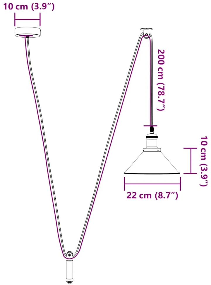 Pakabinamas šviestuvas Pakabinamas lempos, aukštis reguliuojamas, E27, Ø 22cm, metalas