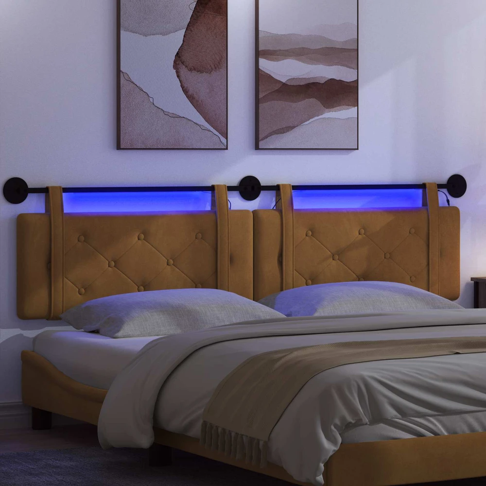Pakabinamas lovos galvūgalis Su LED šviesa Ruda Aksomas