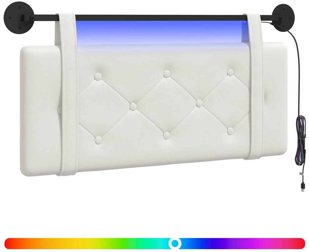Pakabinamas lovos galvūgalis Su LED šviesa Balta Dirbtinė oda