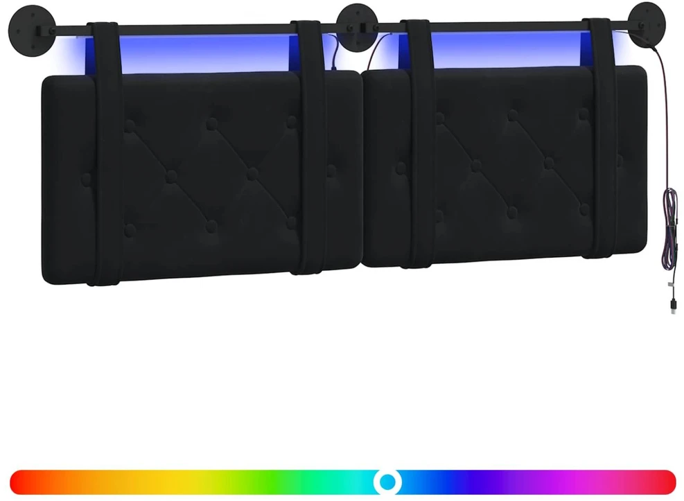 Pakabinamas lovos galvūgalis Su LED šviesa Juoda Aksomas
