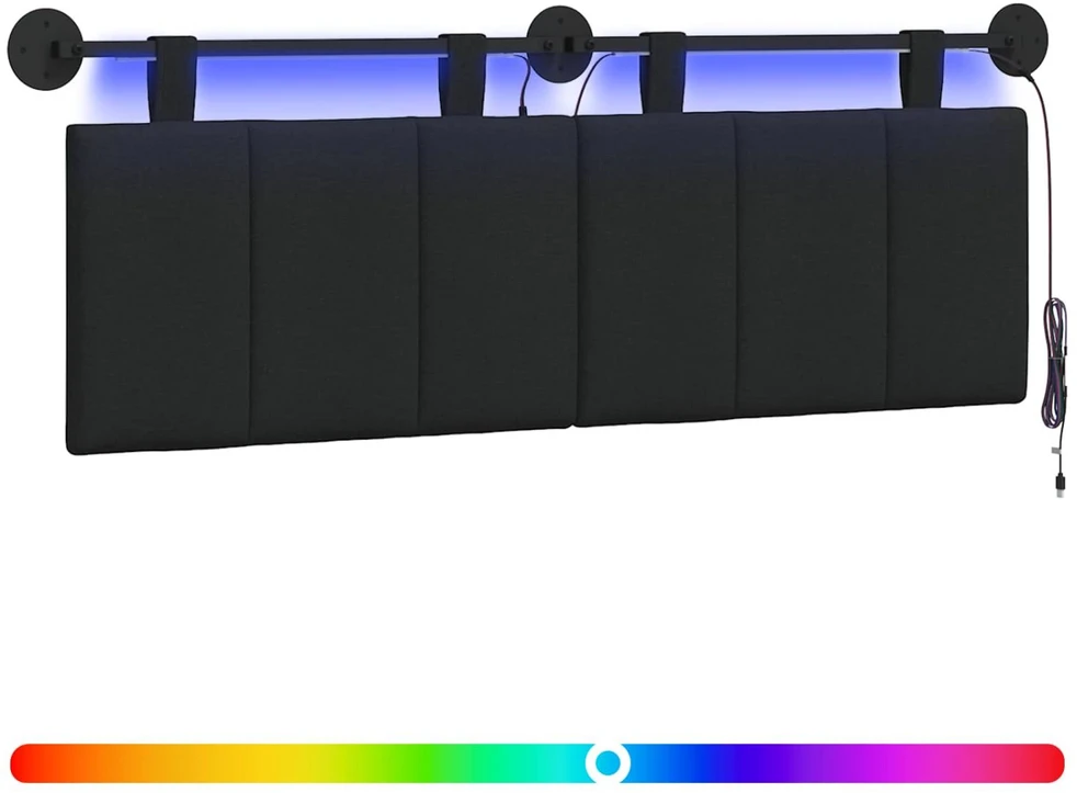 Pakabinamas lovos galvūgalis Su LED šviesa Juoda Audinys