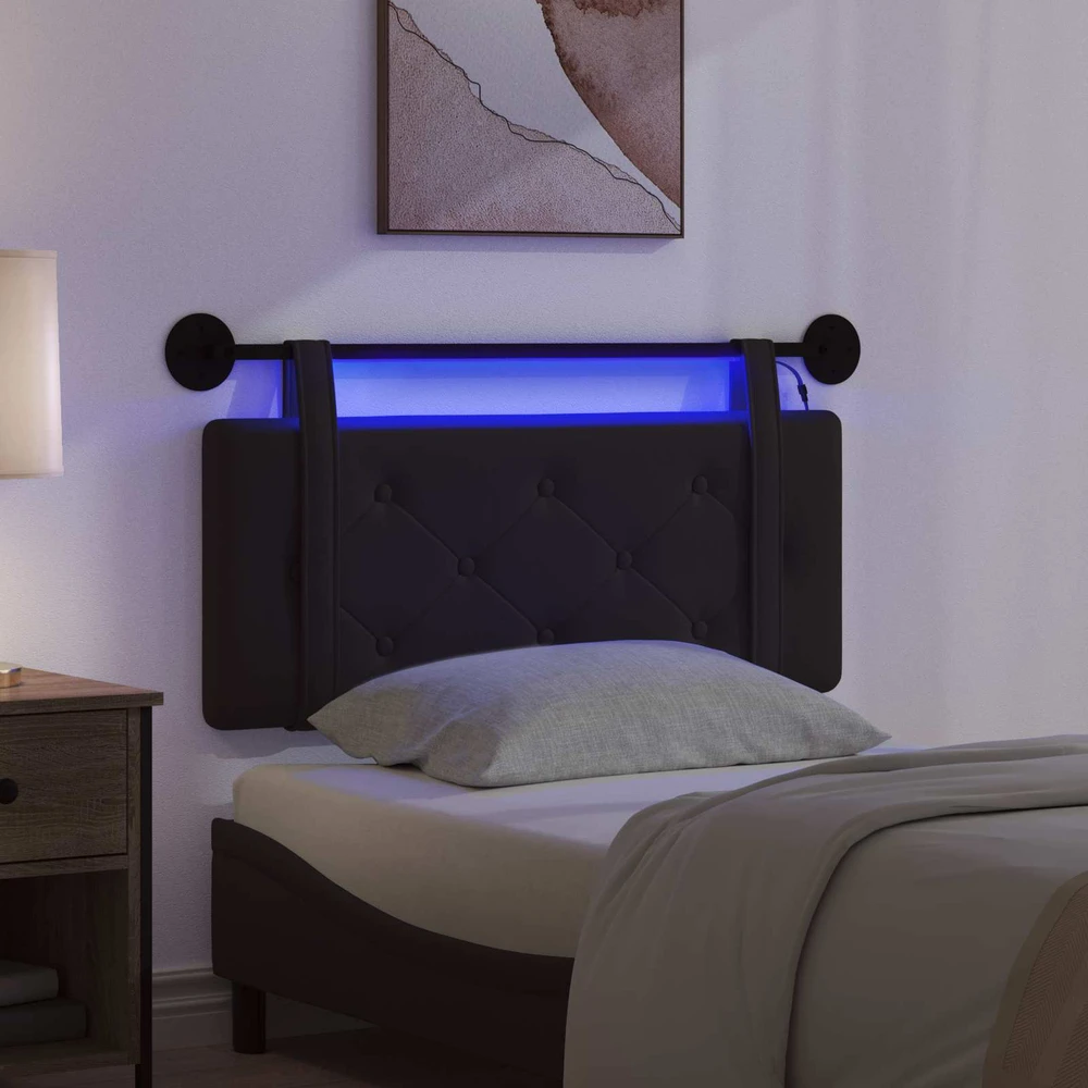Pakabinamas lovos galvūgalis Su LED šviesa Juoda Dirbtinė oda
