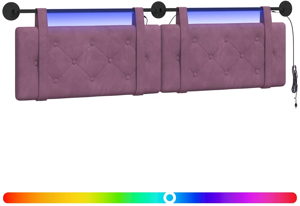 Pakabinamas lovos galvūgalis Su LED šviesa Violetinė Aksomas