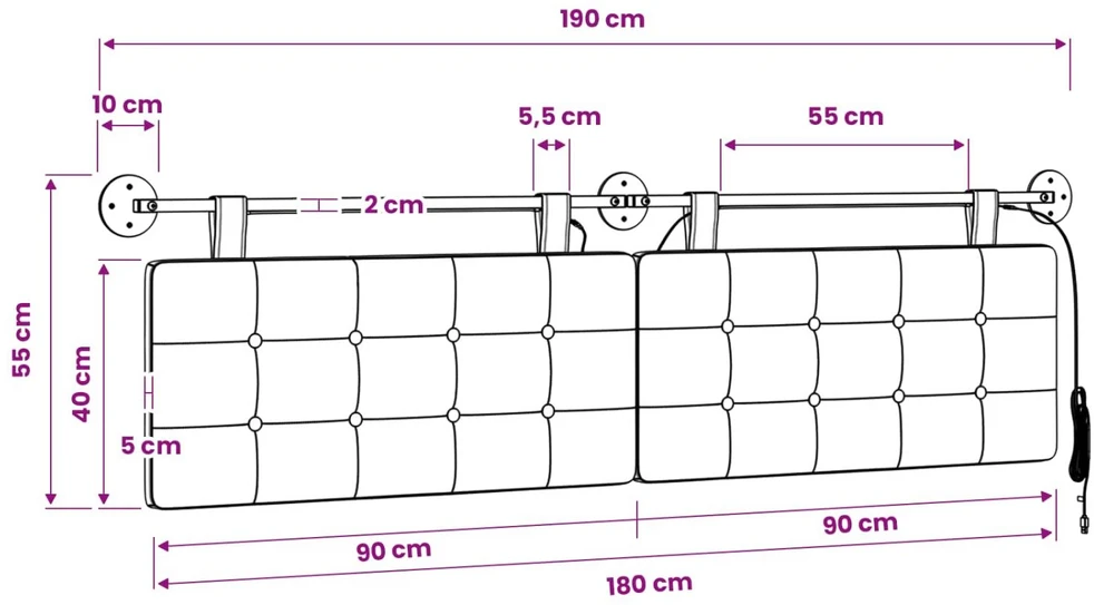 Pakabinamas lovos galvūgalis Su LED šviesa Tamsiai rudas