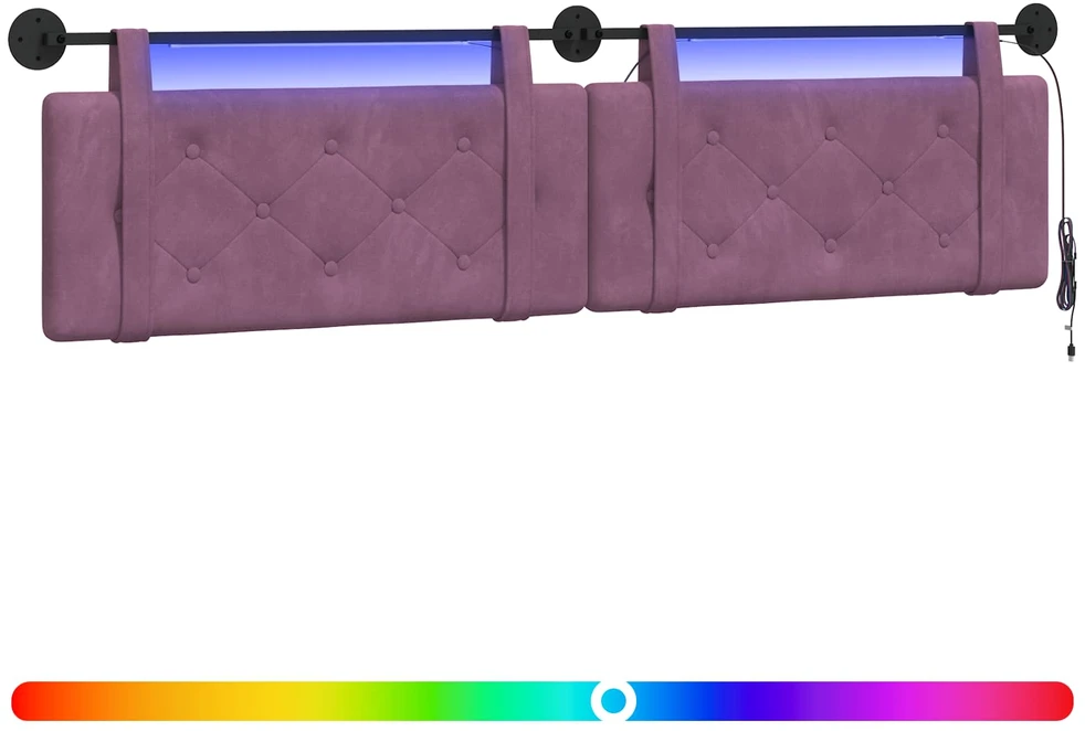 Pakabinamas lovos galvūgalis Su LED šviesa Violetinė Aksomas