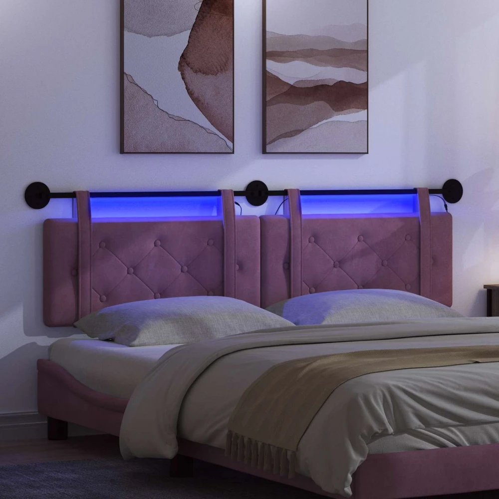 Pakabinamas lovos galvūgalis Su LED šviesa Violetinė Aksomas