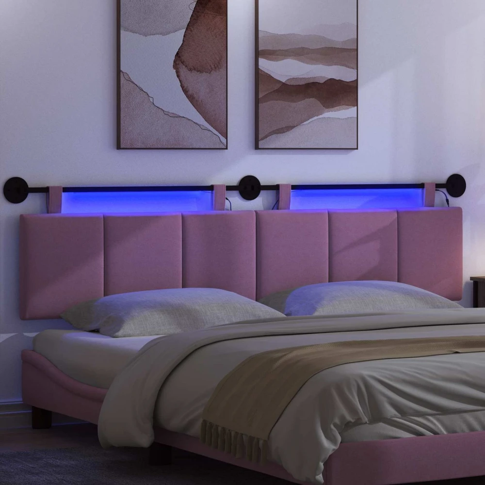 Pakabinamas lovos galvūgalis Su LED šviesa Rožinė Audinys