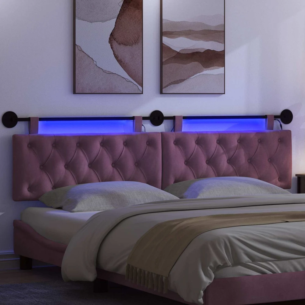 Pakabinamas lovos galvūgalis Su LED šviesa Violetinė Aksomas