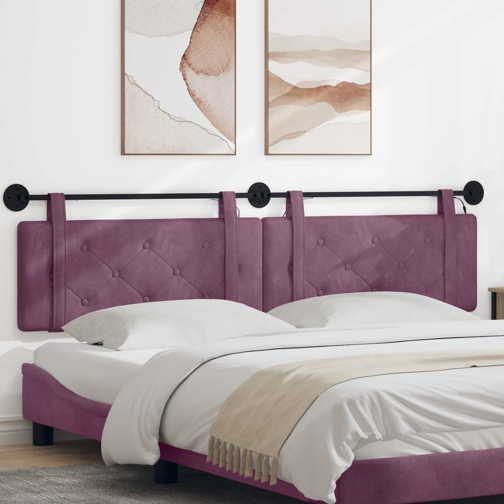 Pakabinamas lovos galvūgalis Su LED šviesa Violetinė Aksomas