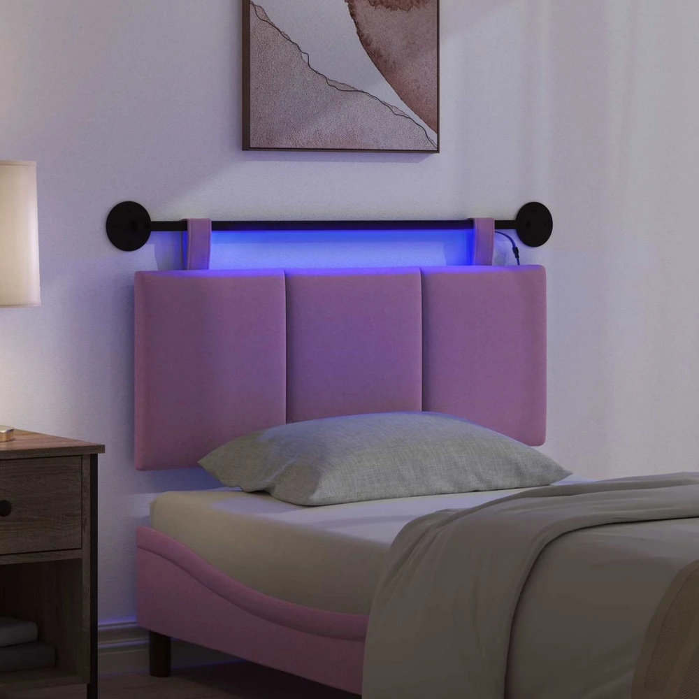 Pakabinamas lovos galvūgalis Su LED šviesa Rožinė Audinys