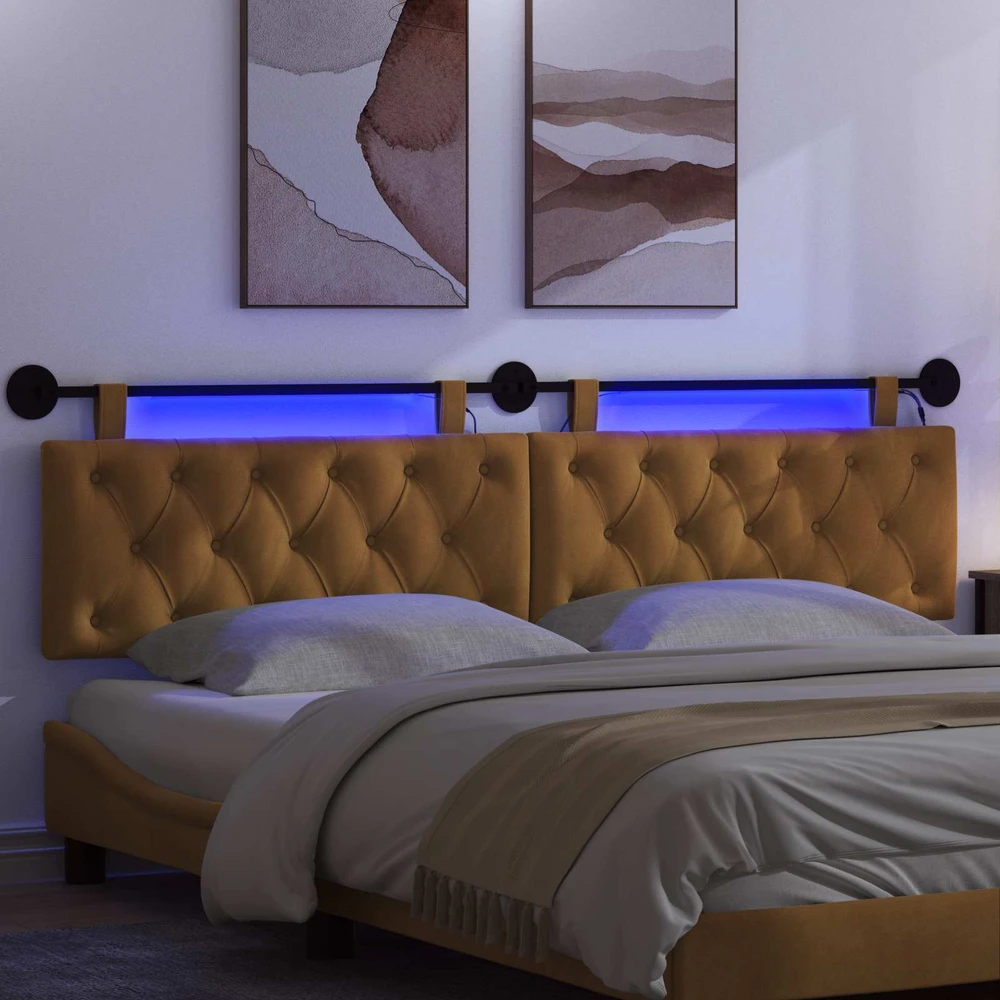 Pakabinamas lovos galvūgalis Su LED šviesa Ruda Aksomas